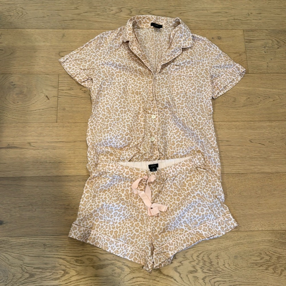J Crew pink leopard cotton pajama set